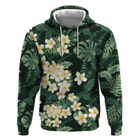 Hawaii Plumeria Tropical Leaves Hoodie Monstera Calathea Palm Fronds LT01 Pullover Hoodie Green - Polynesian Pride