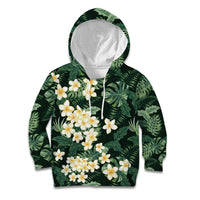 Hawaii Plumeria Tropical Leaves Kid Hoodie Monstera Calathea Palm Fronds LT01 Hoodie Green - Polynesian Pride