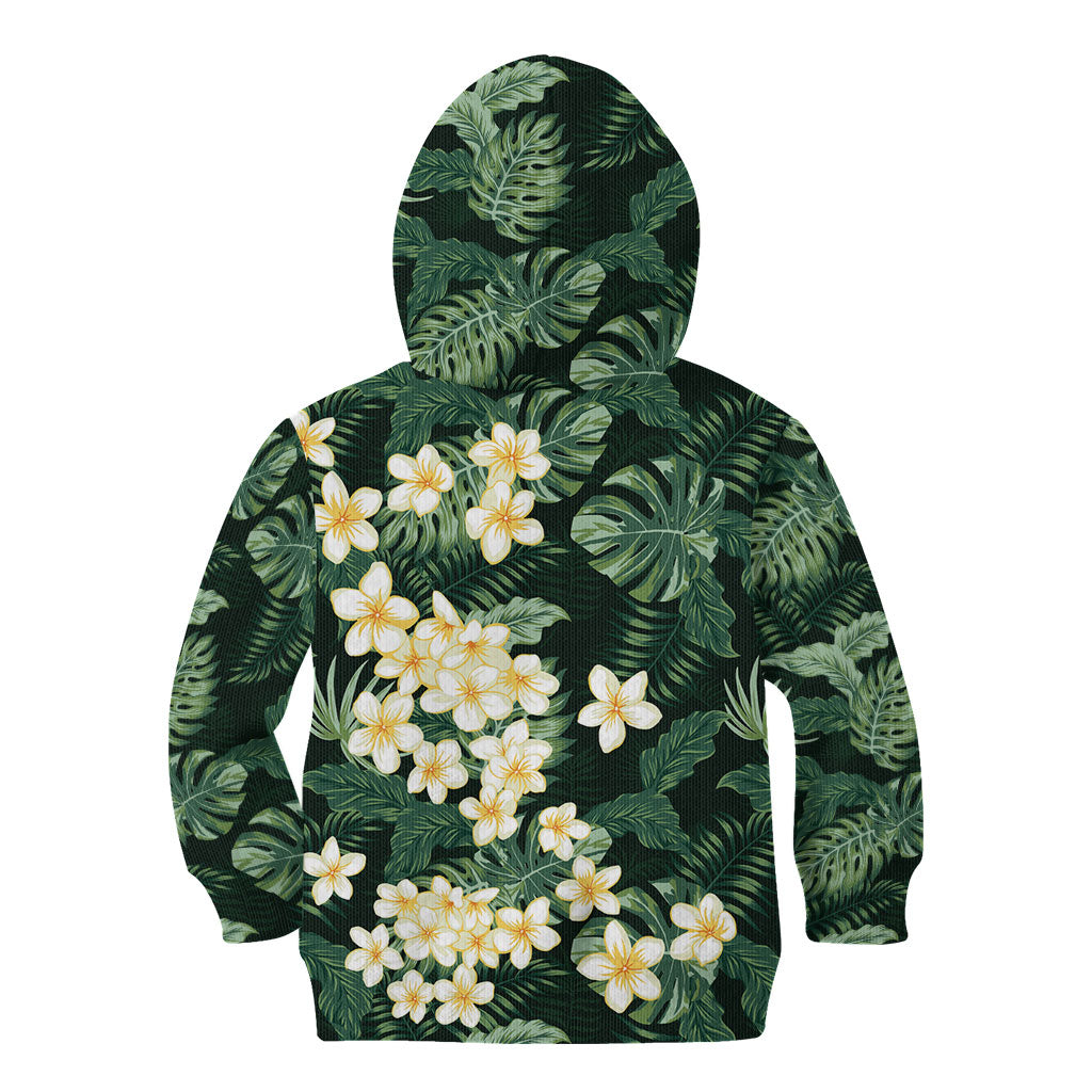 Hawaii Plumeria Tropical Leaves Kid Hoodie Monstera Calathea Palm Fronds LT01 - Polynesian Pride