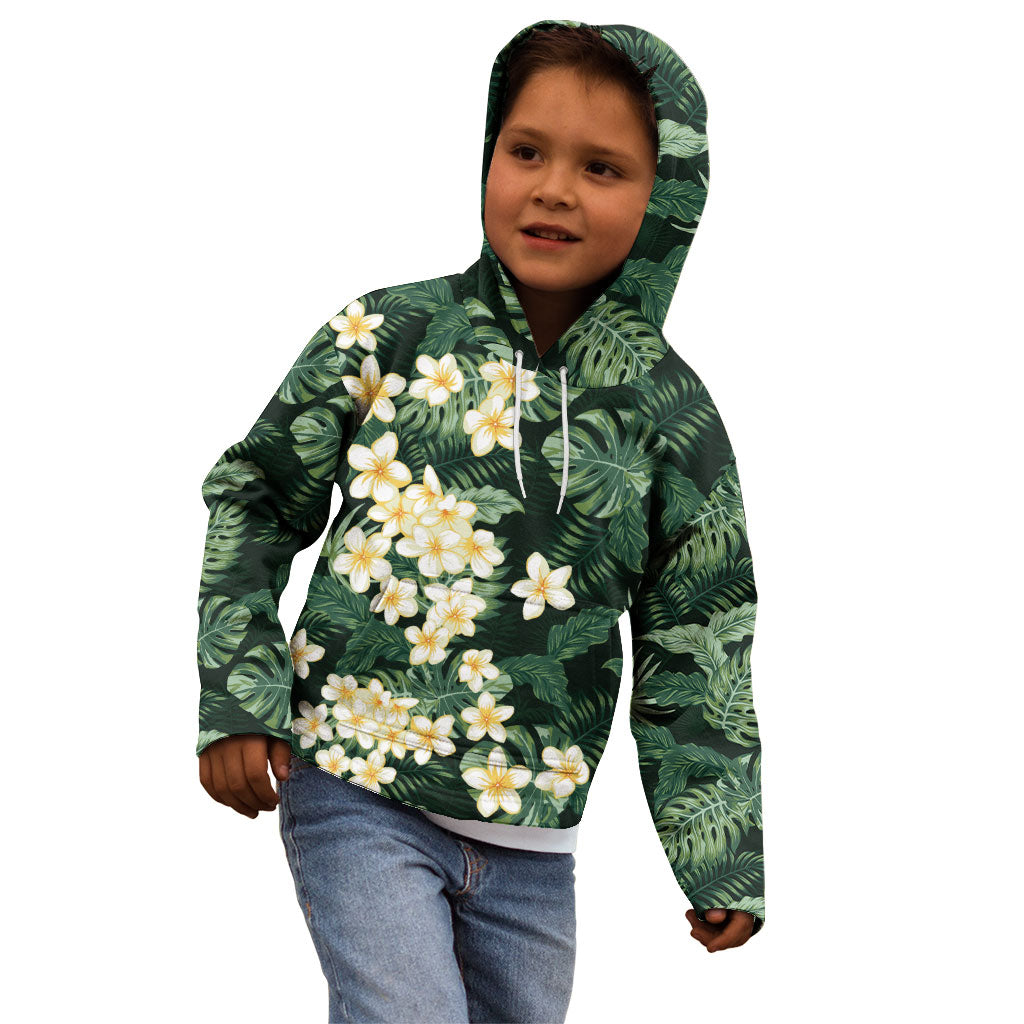 Hawaii Plumeria Tropical Leaves Kid Hoodie Monstera Calathea Palm Fronds LT01 - Polynesian Pride