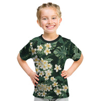 Hawaii Plumeria Tropical Leaves Kid T Shirt Monstera Calathea Palm Fronds LT01 Green - Polynesian Pride