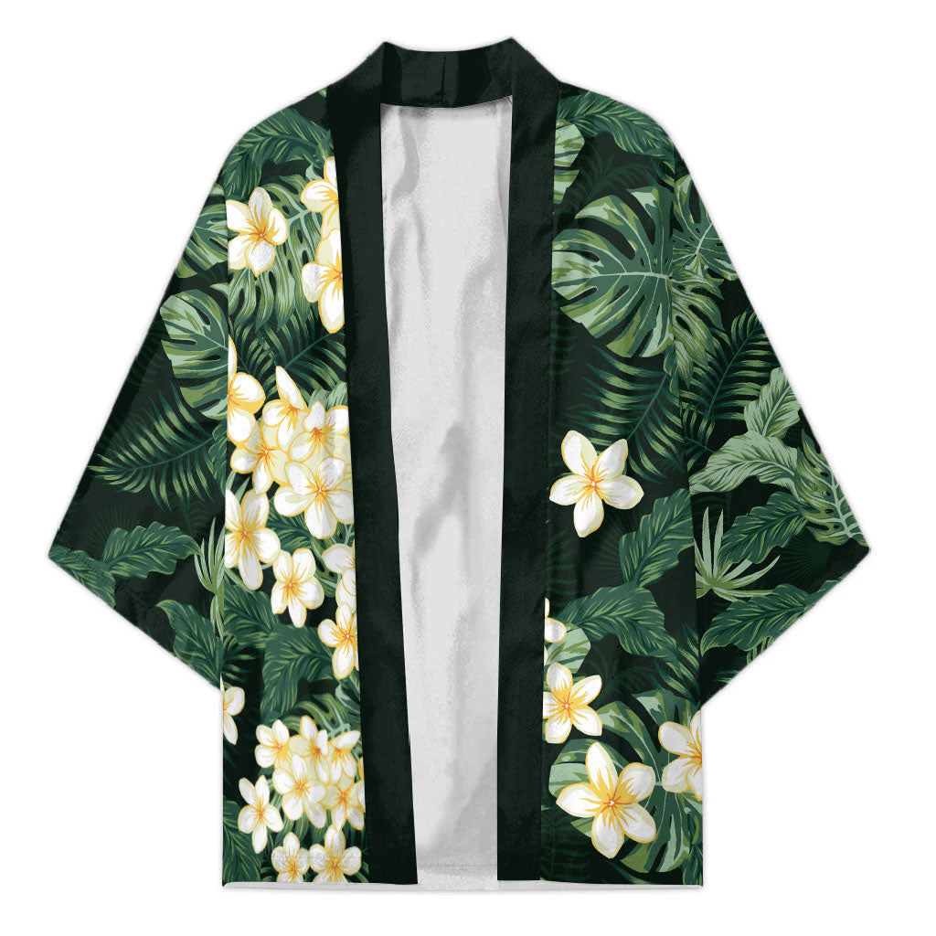 Hawaii Plumeria Tropical Leaves Kimono Monstera Calathea Palm Fronds LT01 Unisex Green - Polynesian Pride