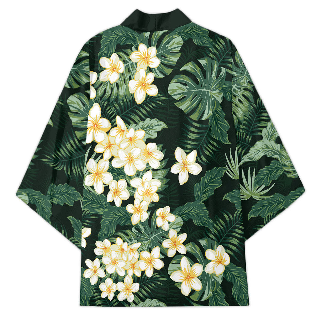 Hawaii Plumeria Tropical Leaves Kimono Monstera Calathea Palm Fronds LT01 - Polynesian Pride