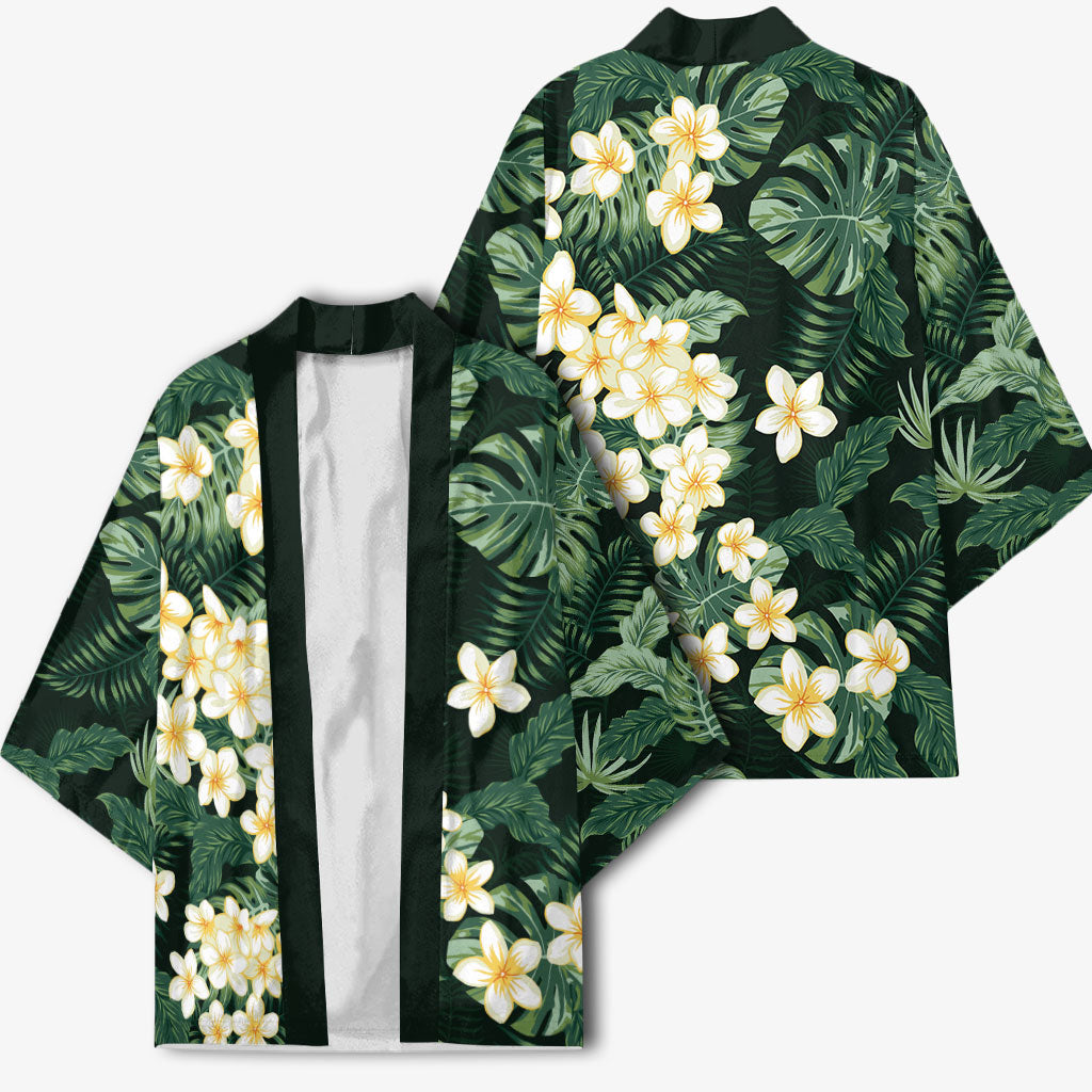 Hawaii Plumeria Tropical Leaves Kimono Monstera Calathea Palm Fronds LT01 - Polynesian Pride