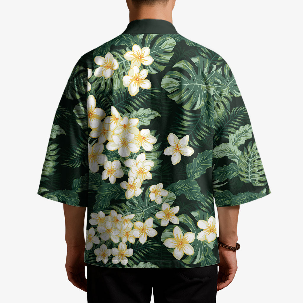 Hawaii Plumeria Tropical Leaves Kimono Monstera Calathea Palm Fronds LT01 - Polynesian Pride