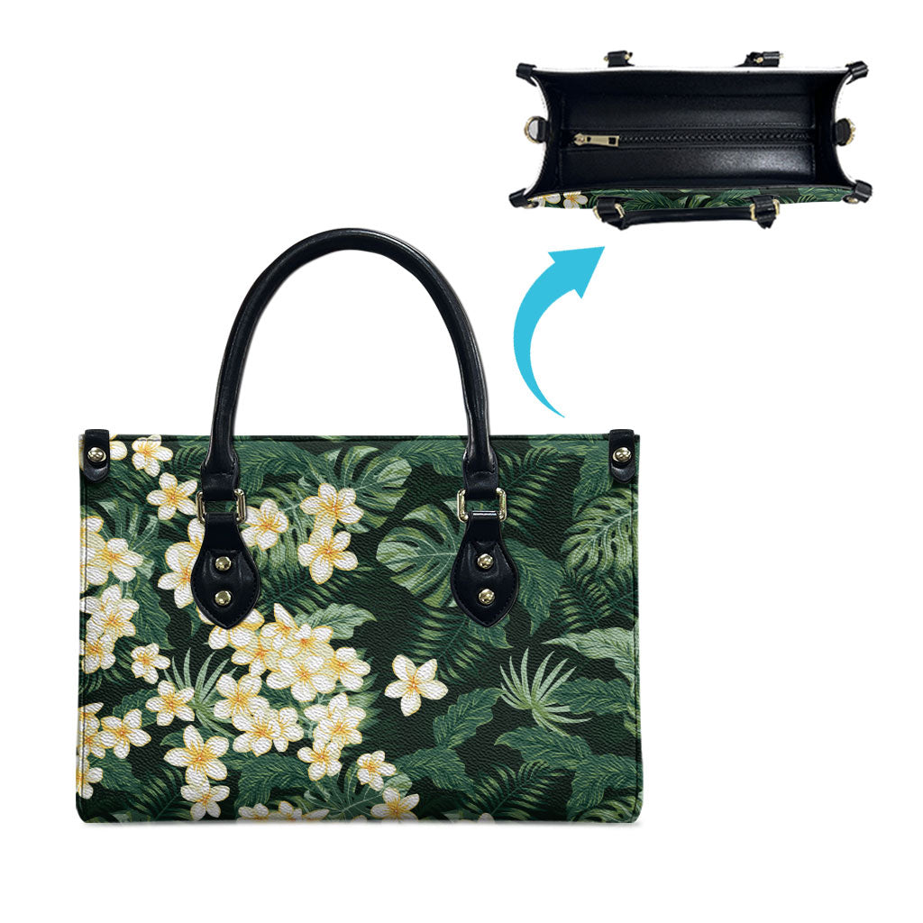 Hawaii Plumeria Tropical Leaves Leather Bag Monstera Calathea Palm Fronds LT01 - Polynesian Pride