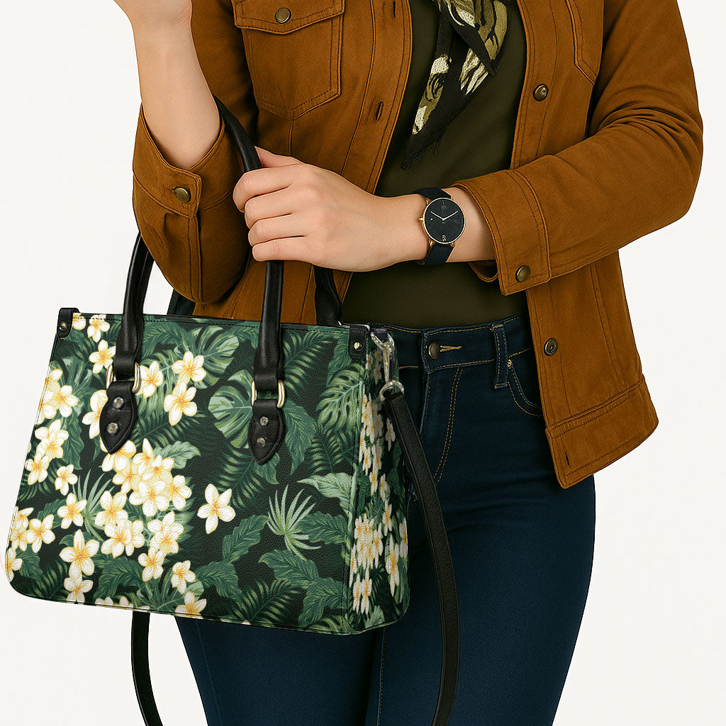 Hawaii Plumeria Tropical Leaves Leather Bag Monstera Calathea Palm Fronds LT01 - Polynesian Pride