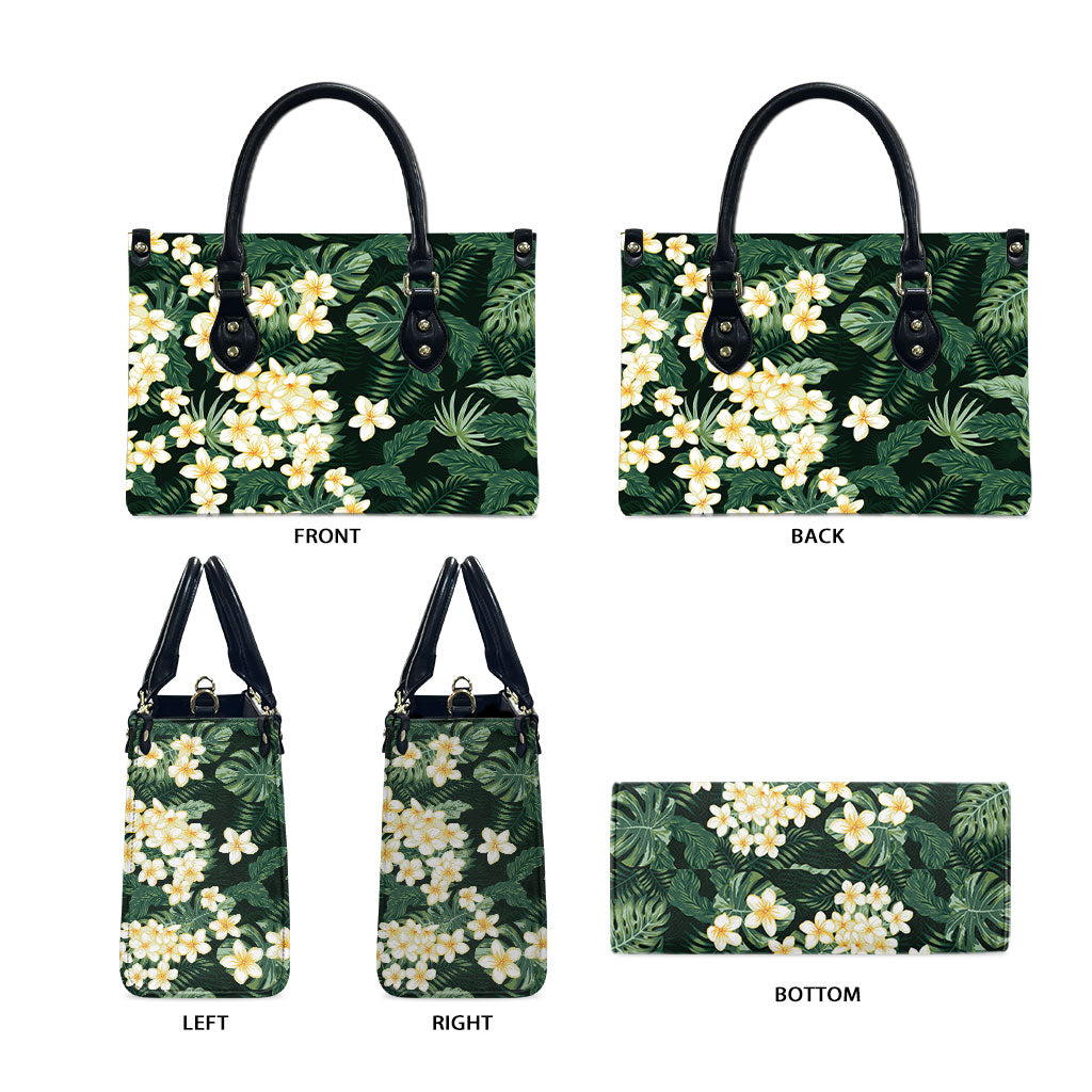 Hawaii Plumeria Tropical Leaves Leather Bag Monstera Calathea Palm Fronds LT01 - Polynesian Pride
