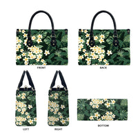 Hawaii Plumeria Tropical Leaves Leather Bag Monstera Calathea Palm Fronds LT01 - Polynesian Pride