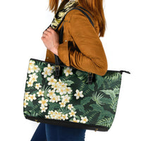 Hawaii Plumeria Tropical Leaves Leather Tote Bag Monstera Calathea Palm Fronds LT01 Green - Polynesian Pride