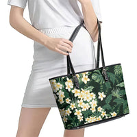 Hawaii Plumeria Tropical Leaves Leather Tote Bag Monstera Calathea Palm Fronds LT01 - Polynesian Pride