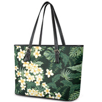Hawaii Plumeria Tropical Leaves Leather Tote Bag Monstera Calathea Palm Fronds LT01 - Polynesian Pride