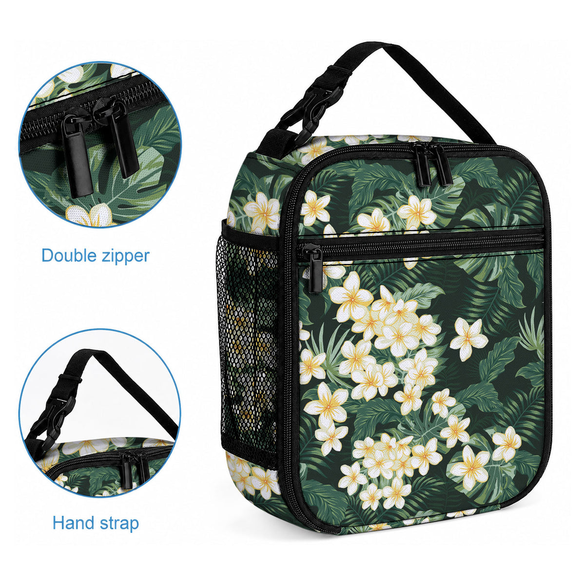 Hawaii Plumeria Tropical Leaves Lunch Bag Monstera Calathea Palm Fronds LT01 - Polynesian Pride
