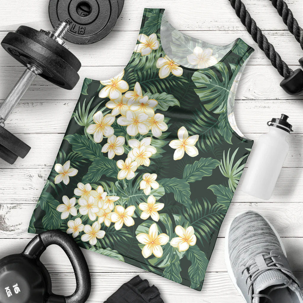 Hawaii Plumeria Tropical Leaves Men Tank Top Monstera Calathea Palm Fronds LT01 - Polynesian Pride