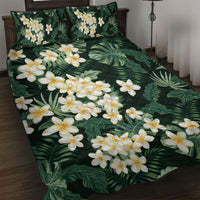 Hawaii Plumeria Tropical Leaves Quilt Bed Set Monstera Calathea Palm Fronds LT01 Green - Polynesian Pride