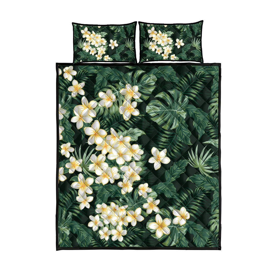 Hawaii Plumeria Tropical Leaves Quilt Bed Set Monstera Calathea Palm Fronds LT01 - Polynesian Pride