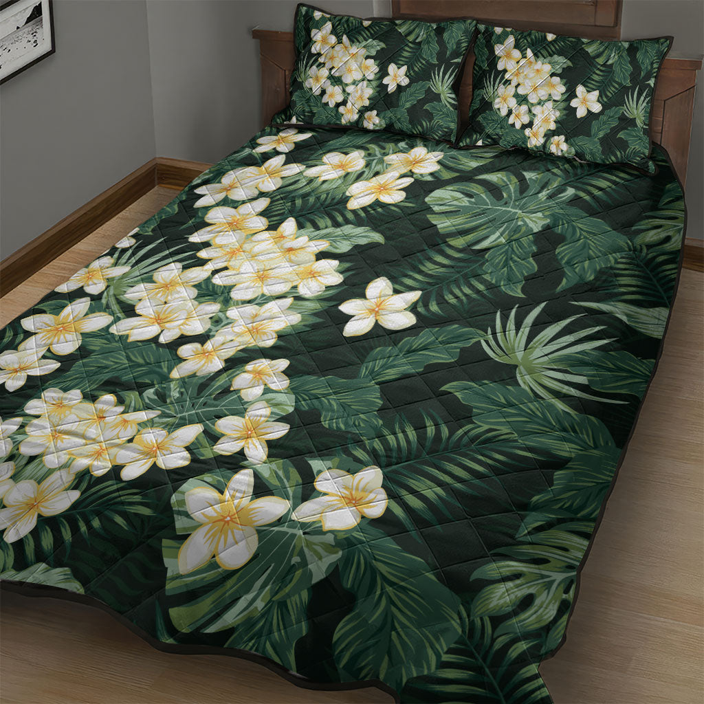 Hawaii Plumeria Tropical Leaves Quilt Bed Set Monstera Calathea Palm Fronds LT01 - Polynesian Pride