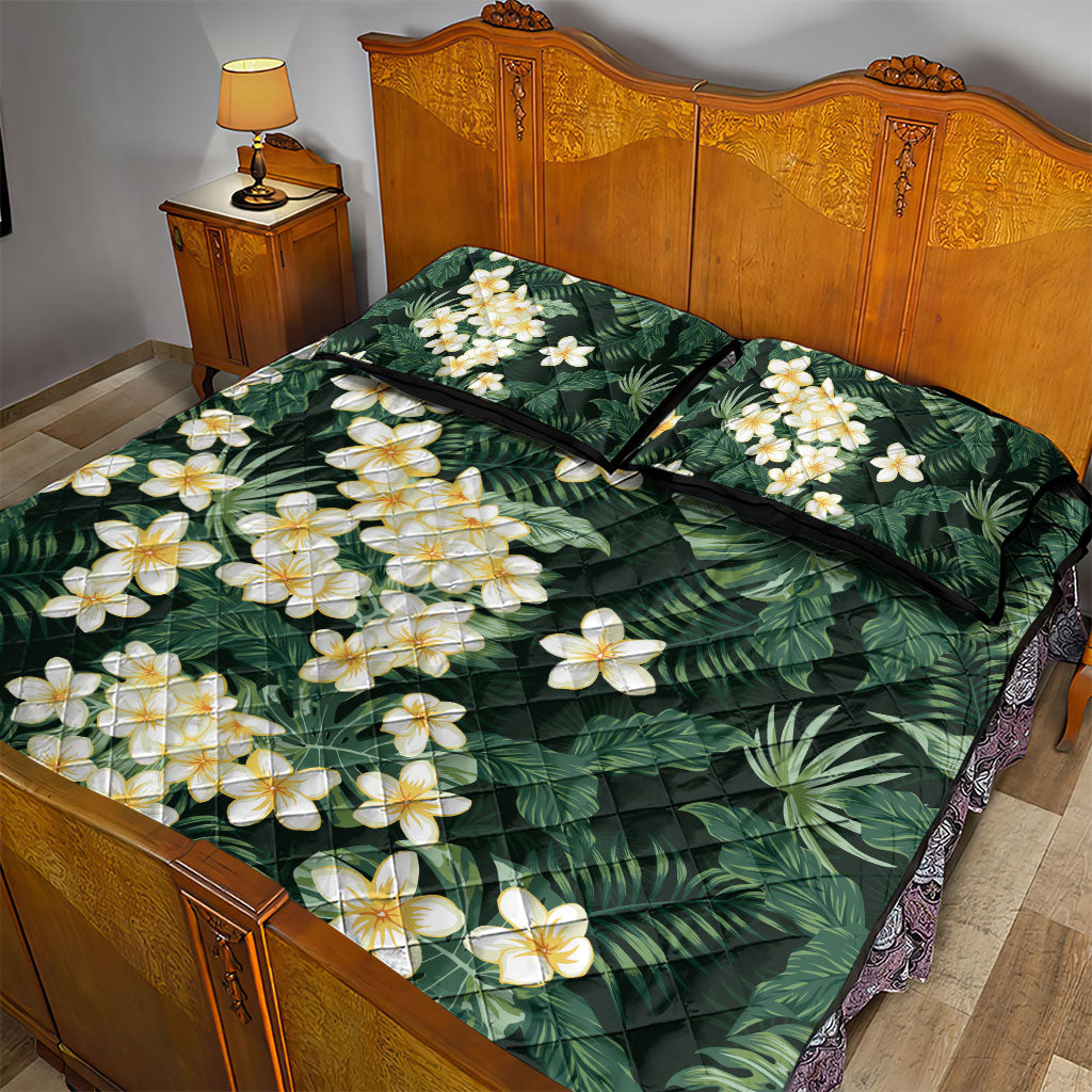 Hawaii Plumeria Tropical Leaves Quilt Bed Set Monstera Calathea Palm Fronds LT01 - Polynesian Pride