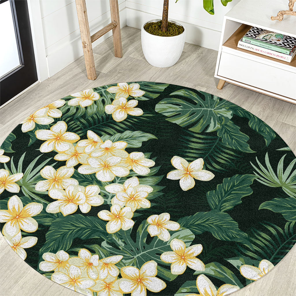 Hawaii Plumeria Tropical Leaves Round Carpet Monstera Calathea Palm Fronds LT01 Green - Polynesian Pride