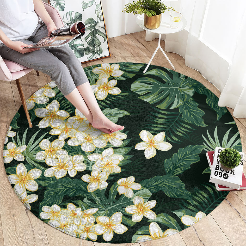 Hawaii Plumeria Tropical Leaves Round Carpet Monstera Calathea Palm Fronds LT01 - Polynesian Pride
