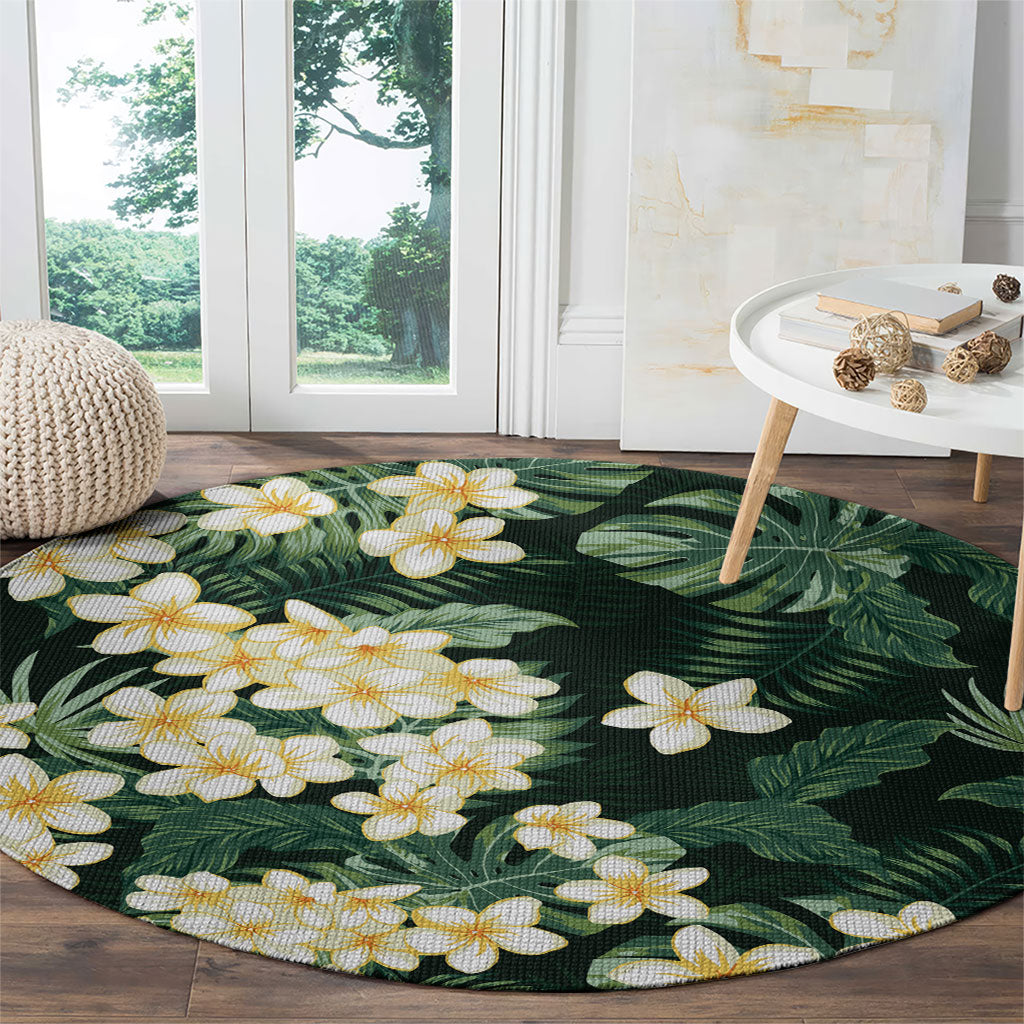 Hawaii Plumeria Tropical Leaves Round Carpet Monstera Calathea Palm Fronds LT01 - Polynesian Pride