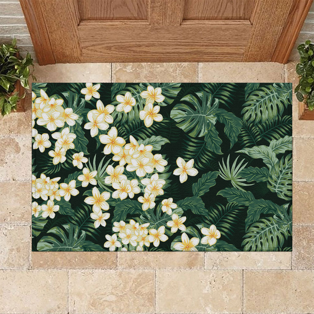 Hawaii Plumeria Tropical Leaves Rubber Doormat Monstera Calathea Palm Fronds LT01 Green - Polynesian Pride