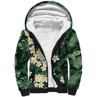 Hawaii Plumeria Tropical Leaves Sherpa Hoodie Monstera Calathea Palm Fronds LT01 Unisex Green - Polynesian Pride