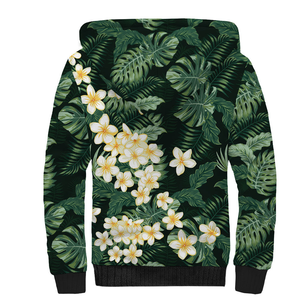 Hawaii Plumeria Tropical Leaves Sherpa Hoodie Monstera Calathea Palm Fronds LT01 - Polynesian Pride