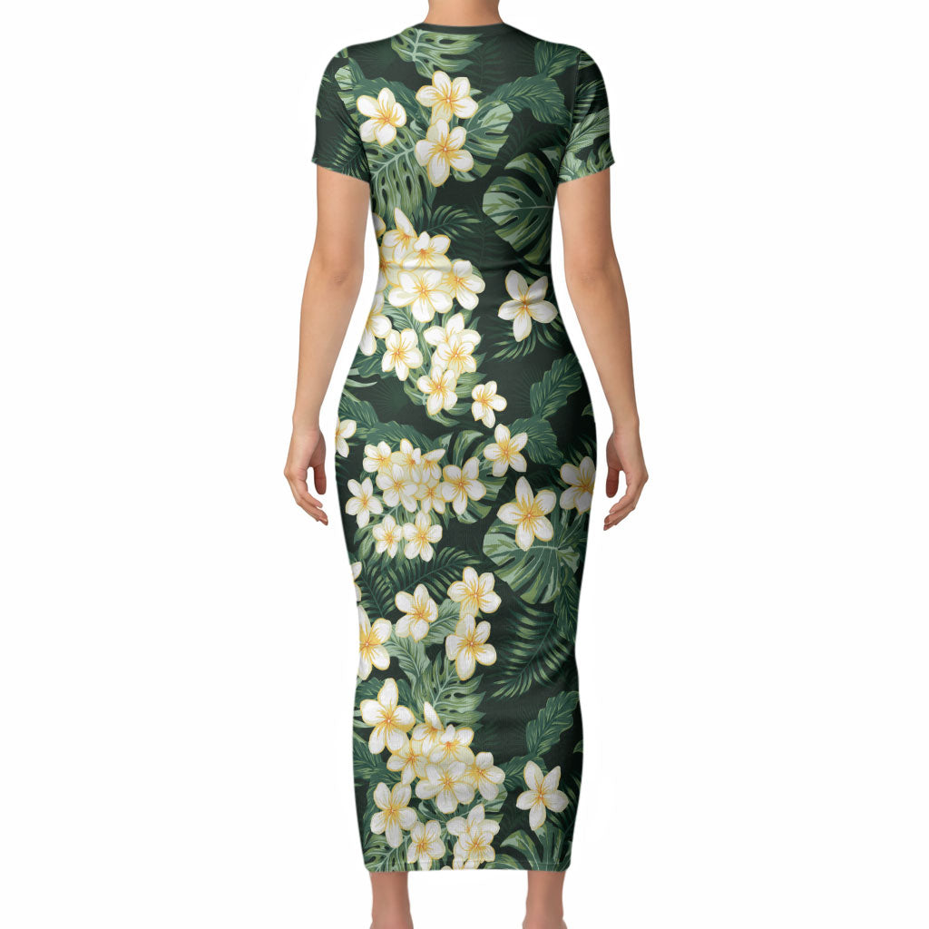 Hawaii Plumeria Tropical Leaves Short Sleeve Bodycon Dress Monstera Calathea Palm Fronds LT01 - Polynesian Pride
