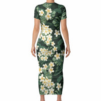Hawaii Plumeria Tropical Leaves Short Sleeve Bodycon Dress Monstera Calathea Palm Fronds LT01 - Polynesian Pride