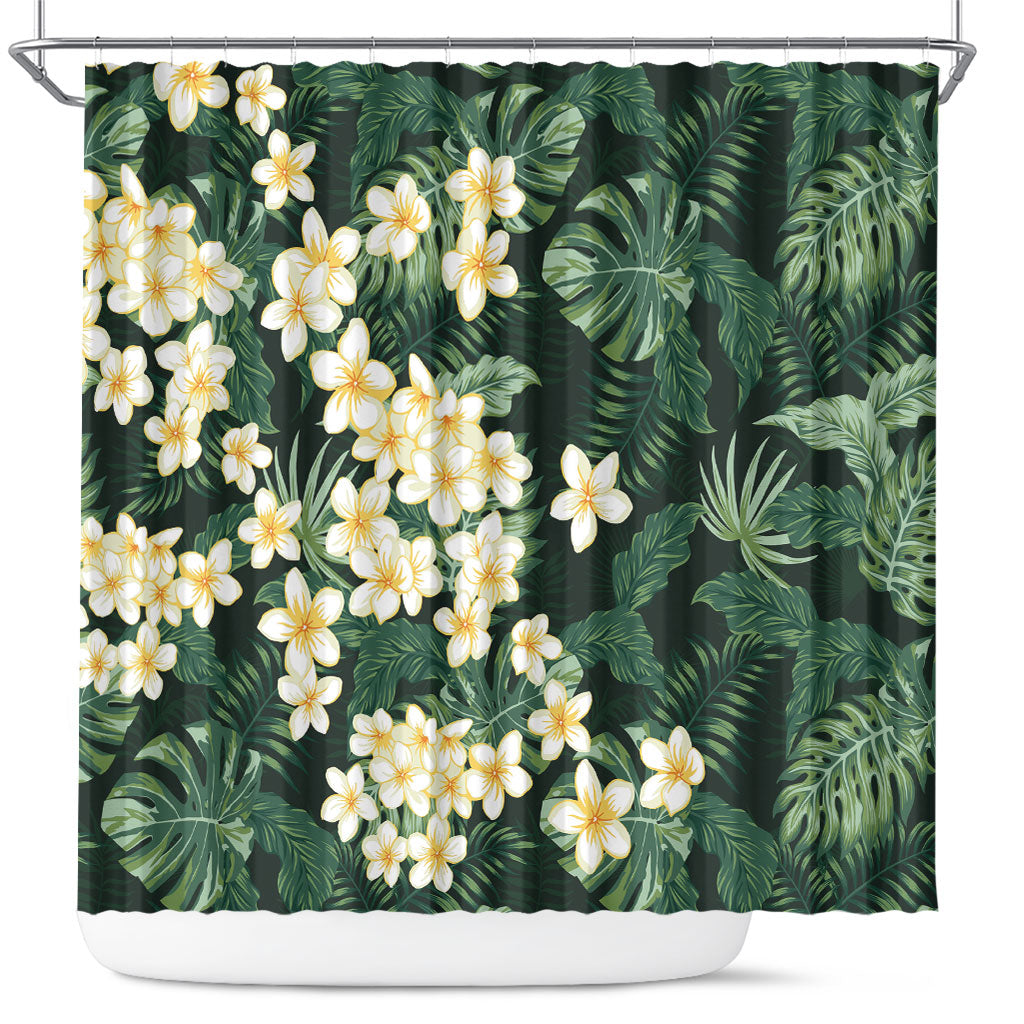 Hawaii Plumeria Tropical Leaves Shower Curtain Monstera Calathea Palm Fronds LT01 Green - Polynesian Pride
