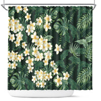 Hawaii Plumeria Tropical Leaves Shower Curtain Monstera Calathea Palm Fronds LT01 Green - Polynesian Pride
