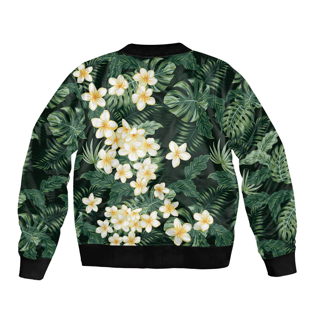 Hawaii Plumeria Tropical Leaves Sleeve Zip Bomber Jacket Monstera Calathea Palm Fronds LT01 - Polynesian Pride