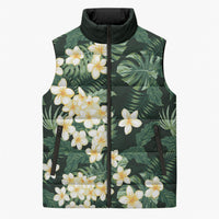 Hawaii Plumeria Tropical Leaves Sleeveless Puffer Jacket Monstera Calathea Palm Fronds LT01 Unisex Green - Polynesian Pride