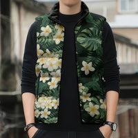 Hawaii Plumeria Tropical Leaves Sleeveless Puffer Jacket Monstera Calathea Palm Fronds LT01 - Polynesian Pride