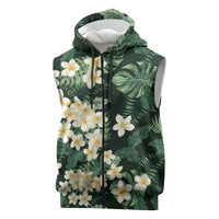 Hawaii Plumeria Tropical Leaves Sleeveless Zip Hoodie Monstera Calathea Palm Fronds LT01 Green - Polynesian Pride