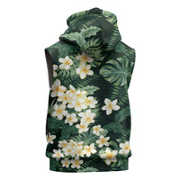 Hawaii Plumeria Tropical Leaves Sleeveless Zip Hoodie Monstera Calathea Palm Fronds LT01 - Polynesian Pride
