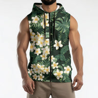 Hawaii Plumeria Tropical Leaves Sleeveless Zip Hoodie Monstera Calathea Palm Fronds LT01 - Polynesian Pride