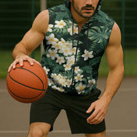 Hawaii Plumeria Tropical Leaves Sleeveless Zip Hoodie Monstera Calathea Palm Fronds LT01 - Polynesian Pride