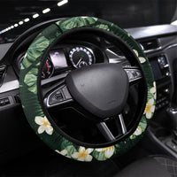 Hawaii Plumeria Tropical Leaves Steering Wheel Cover Monstera Calathea Palm Fronds LT01 Universal Fit Green - Polynesian Pride