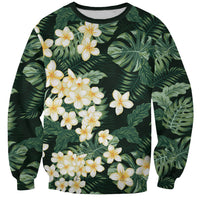 Hawaii Plumeria Tropical Leaves Sweatshirt Monstera Calathea Palm Fronds LT01 Unisex Green - Polynesian Pride
