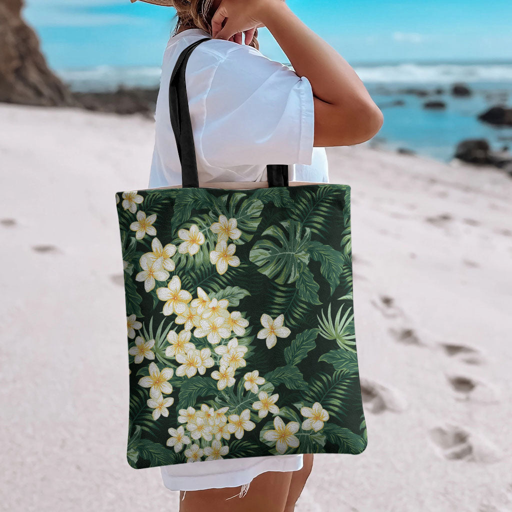 Hawaii Plumeria Tropical Leaves Tote Bag Monstera Calathea Palm Fronds LT01 - Polynesian Pride