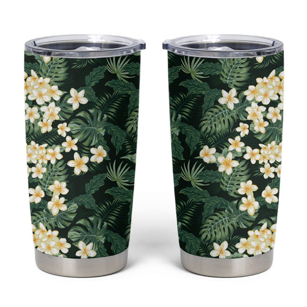 Hawaii Plumeria Tropical Leaves Tumbler Cup Monstera Calathea Palm Fronds LT01 Green - Polynesian Pride