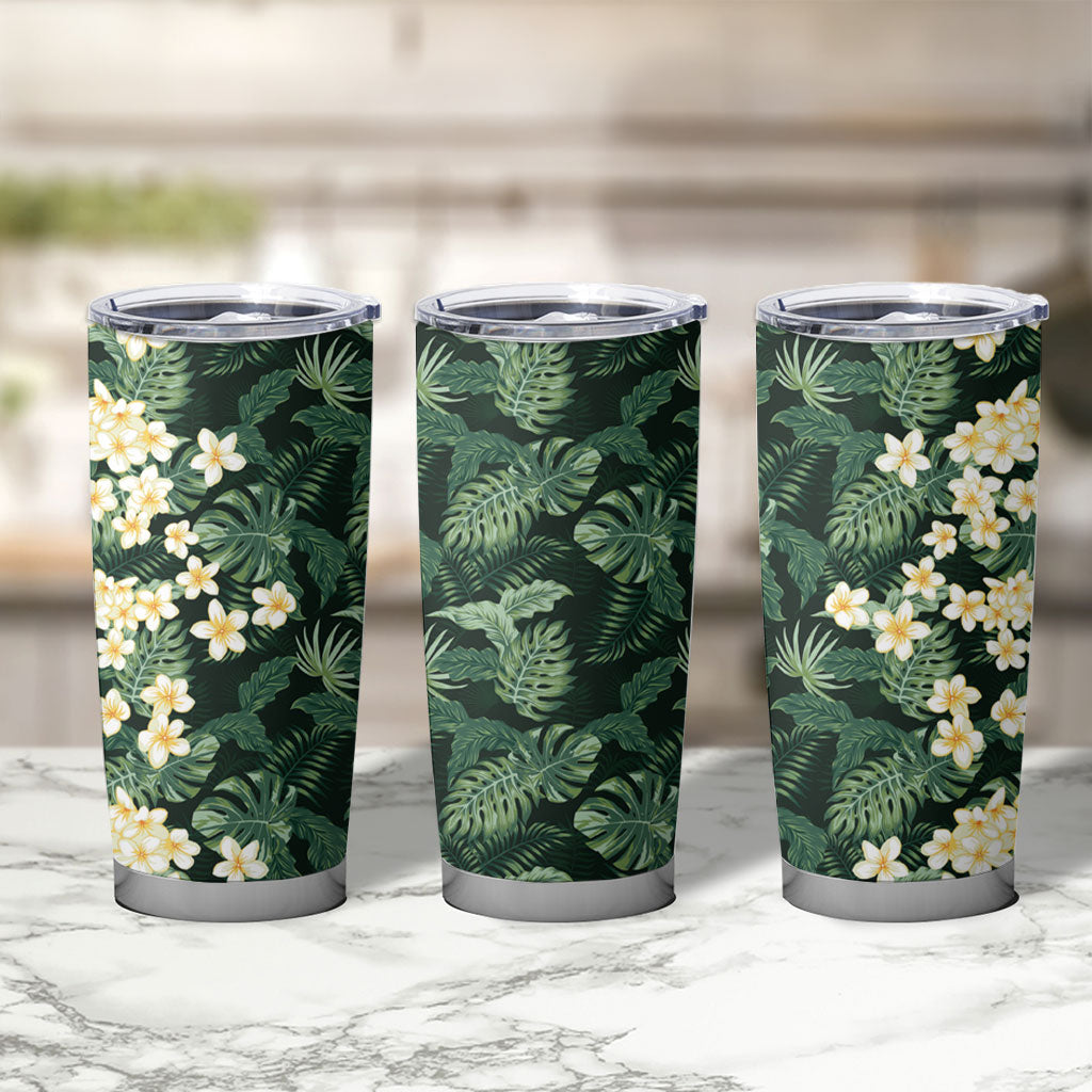 Hawaii Plumeria Tropical Leaves Tumbler Cup Monstera Calathea Palm Fronds LT01 - Polynesian Pride
