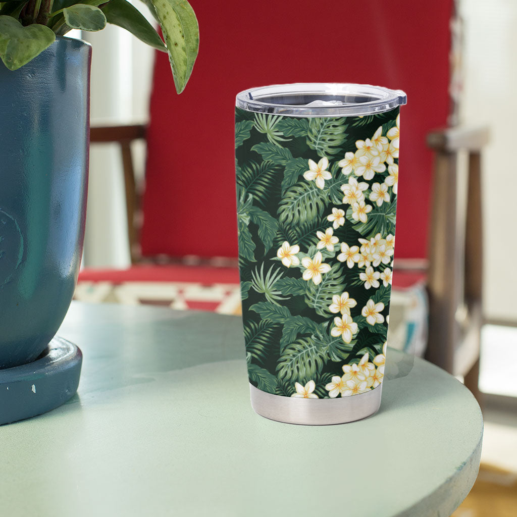 Hawaii Plumeria Tropical Leaves Tumbler Cup Monstera Calathea Palm Fronds LT01 - Polynesian Pride