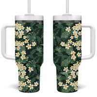Hawaii Plumeria Tropical Leaves Tumbler With Handle Monstera Calathea Palm Fronds LT01 One Size: 40 oz Green - Polynesian Pride
