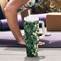 Hawaii Plumeria Tropical Leaves Tumbler With Handle Monstera Calathea Palm Fronds LT01 - Polynesian Pride