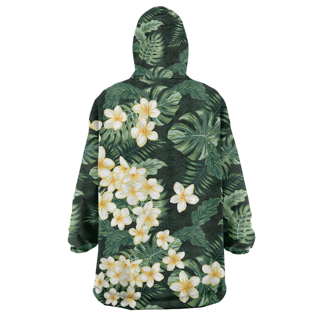 Hawaii Plumeria Tropical Leaves Wearable Blanket Hoodie Monstera Calathea Palm Fronds LT01 - Polynesian Pride