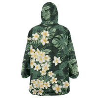 Hawaii Plumeria Tropical Leaves Wearable Blanket Hoodie Monstera Calathea Palm Fronds LT01 - Polynesian Pride