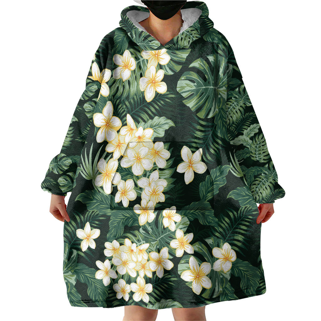 Hawaii Plumeria Tropical Leaves Wearable Blanket Hoodie Monstera Calathea Palm Fronds LT01 - Polynesian Pride